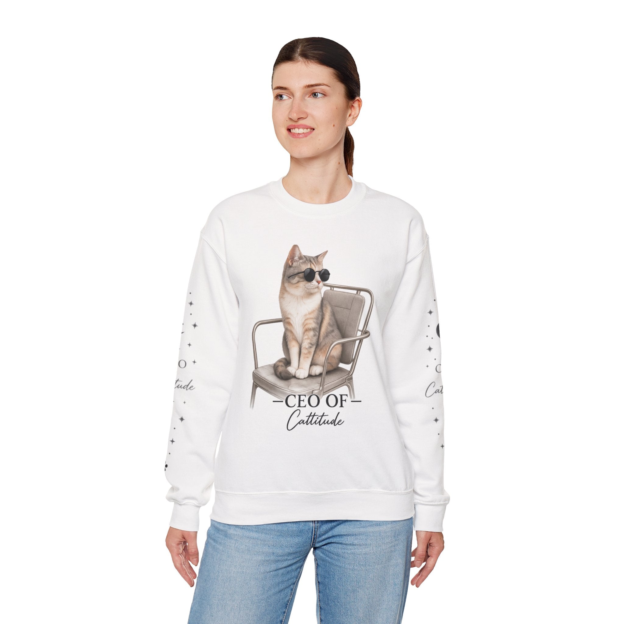Crewneck Sweatshirt — "CEO of Cattitude" Cat Graphic Pullover