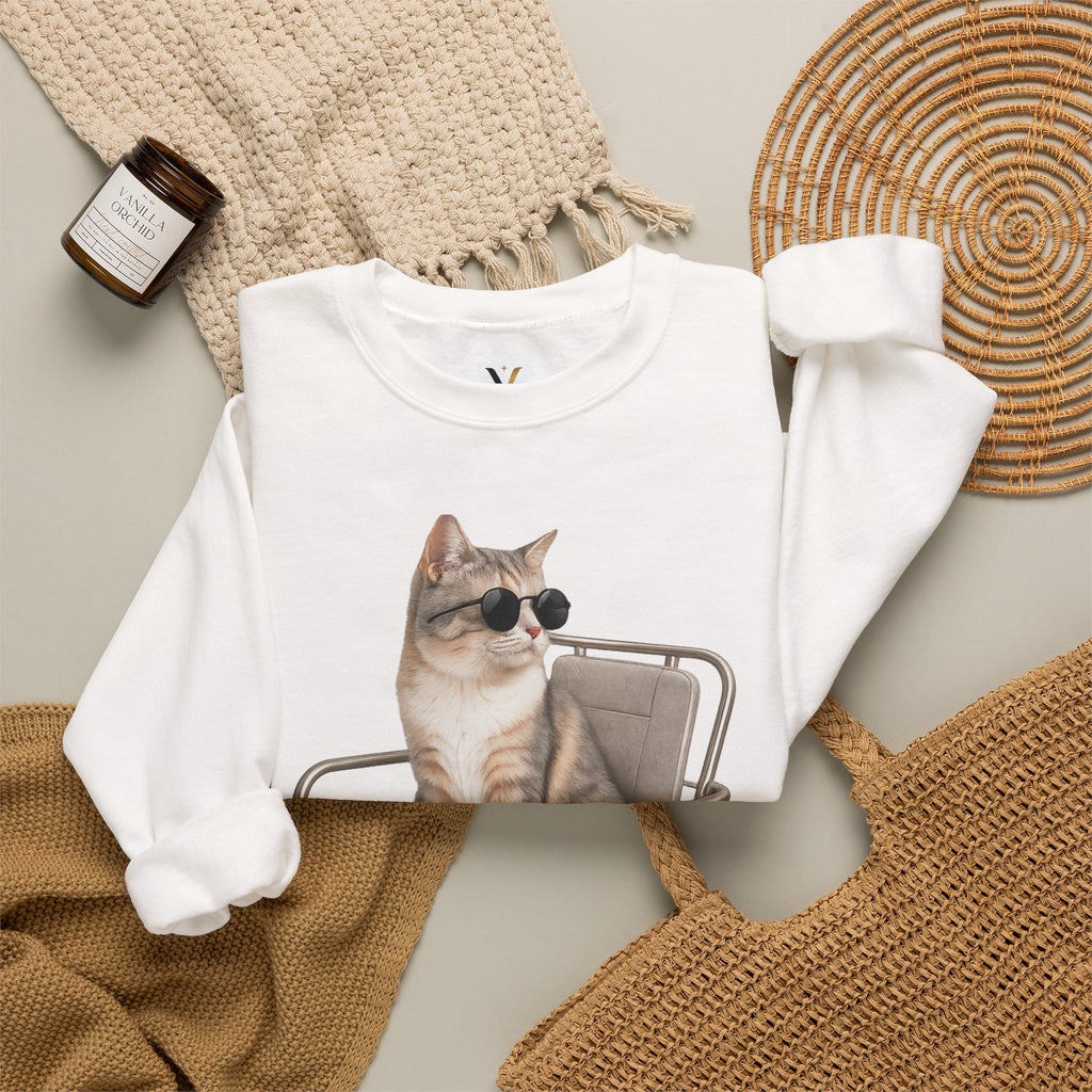 Crewneck Sweatshirt — "CEO of Cattitude" Cat Graphic Pullover
