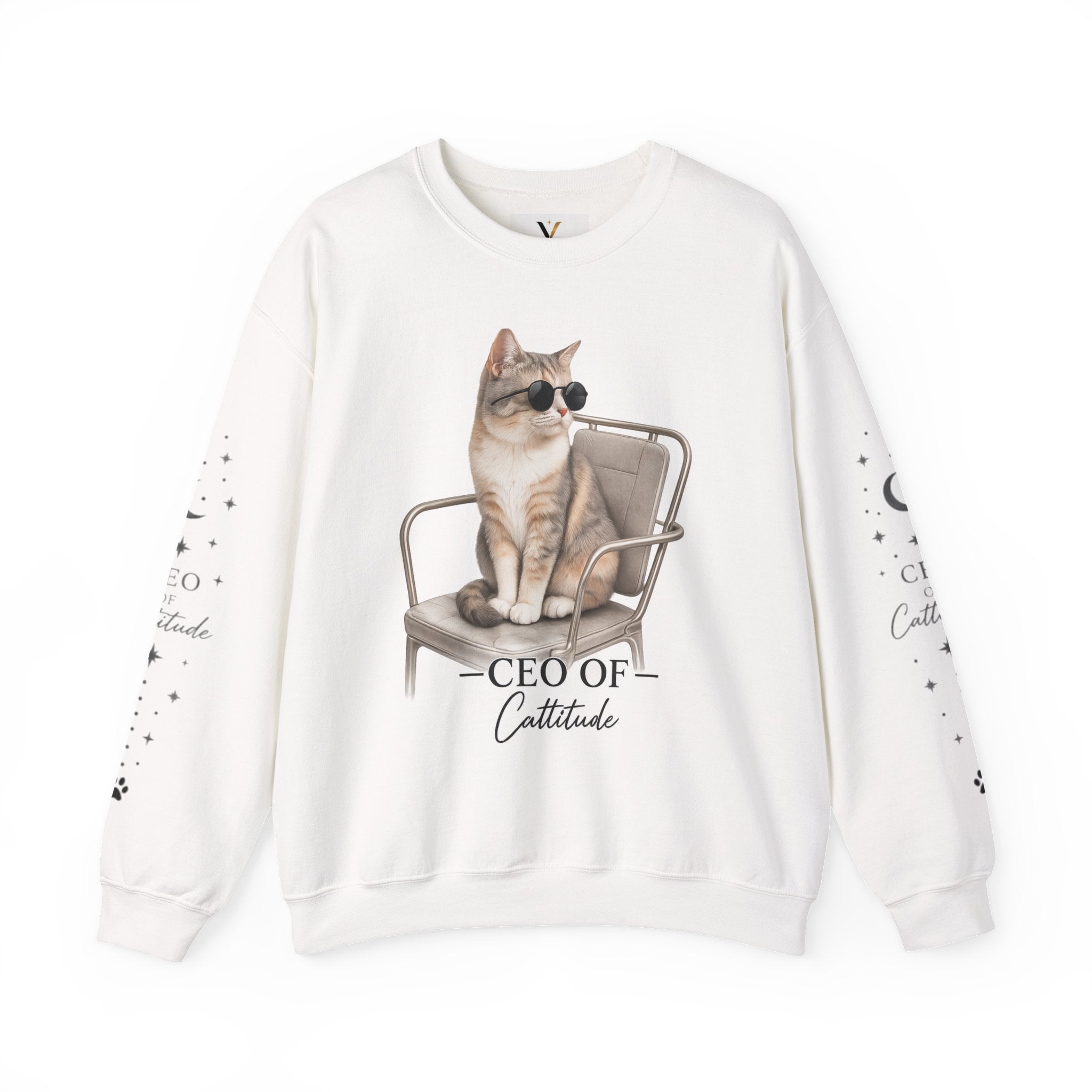 Crewneck Sweatshirt — "CEO of Cattitude" Cat Graphic Pullover