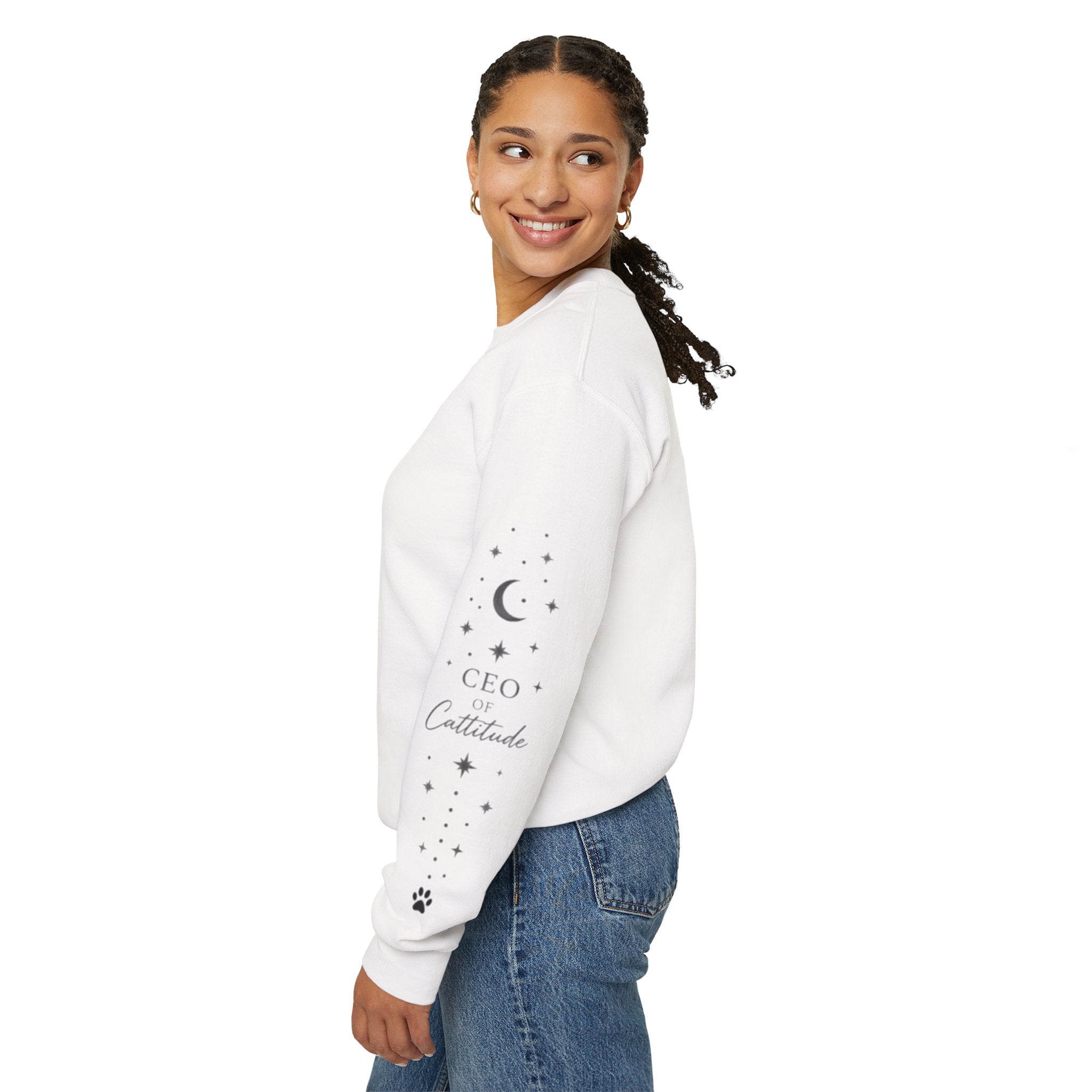 Crewneck Sweatshirt — "CEO of Cattitude" Cat Graphic Pullover