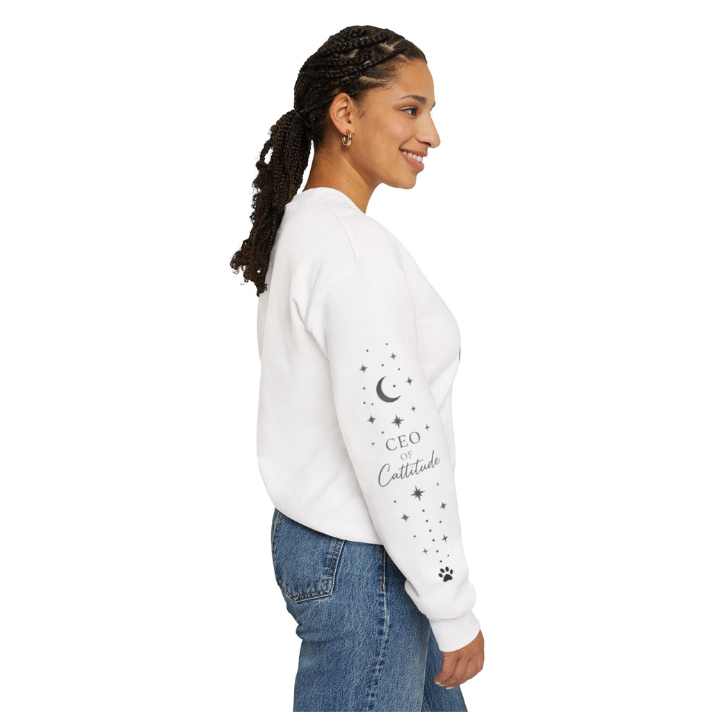 Crewneck Sweatshirt — "CEO of Cattitude" Cat Graphic Pullover